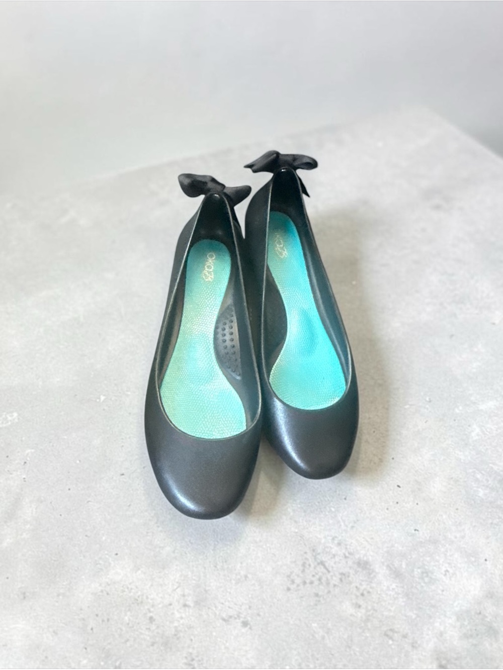 Oka B. Ballet Flat Comfort Shoes with Bow - Black US 9/Euro 39